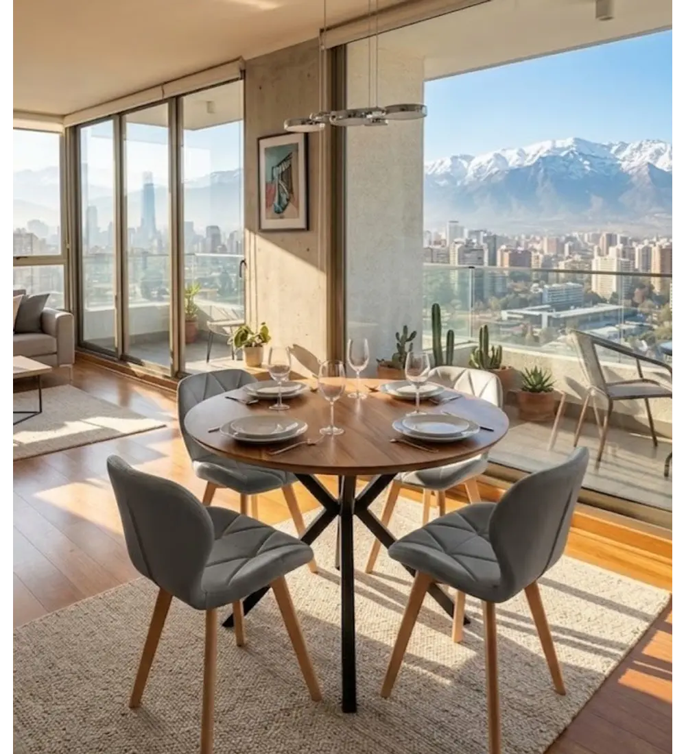Comedor Warwick Rustica Black 120cm + 4 Sillas Mariposa Ecocuero 