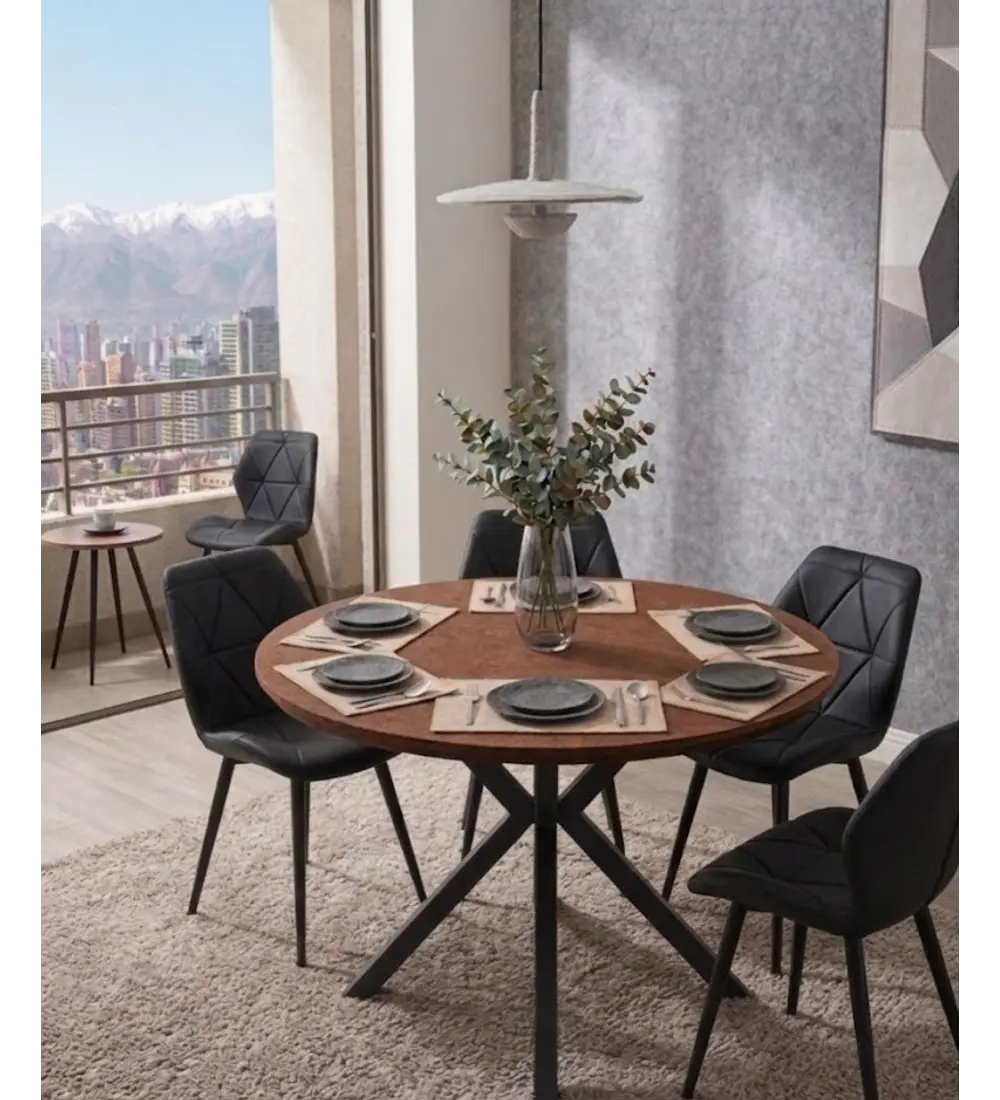 Juego de Comedor Warwick Rustica Black 100cm + 4 Sillas Fiori Velvet Black