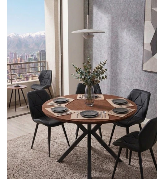 Juego de Comedor Warwick Rustica Black 100cm + 4 Sillas Fiori Velvet Black