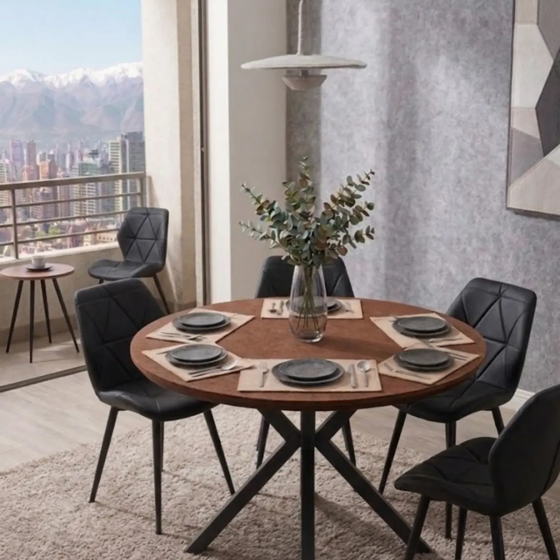 Juego de Comedor Warwick Rustica Black 100cm + 4 Sillas Fiori Velvet Black 1
