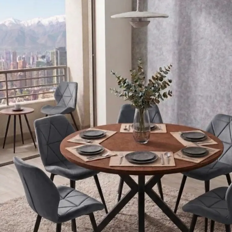 Juego de Comedor Warwick Rustica Black 100cm + 4 Sillas Fiori Velvet Black 2