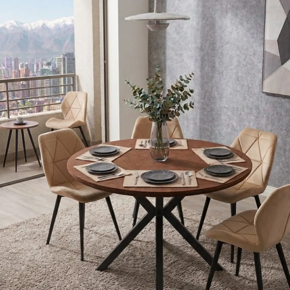 Juego de Comedor Warwick Rustica Black 100cm + 4 Sillas Fiori Velvet Black 3