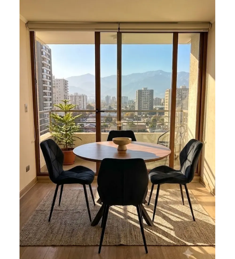 Juego de Comedor Warwick Rustica Black 100cm + 4 Sillas Fiori Velvet Black
