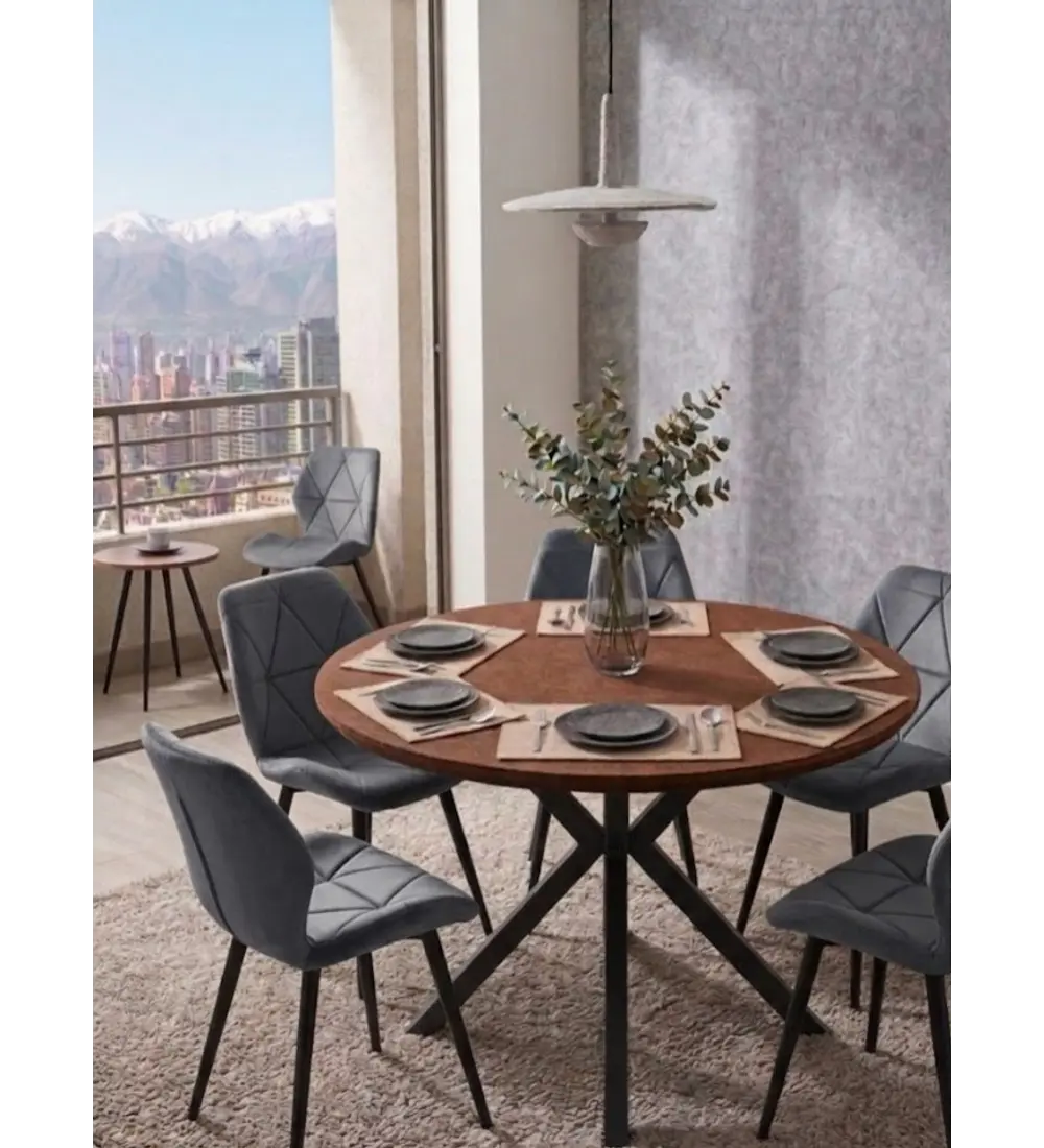 Juego de Comedor Warwick Rustica Black 120cm + 4 Sillas Fiori Velvet Black