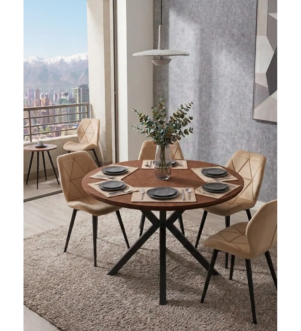 Juego de Comedor Warwick Rustica Black 120cm + 4 Sillas Fiori Velvet Black