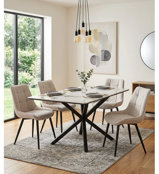 Comedor Madrid Stone 140x80cm + 4 Sillas Arpi Smoke Black