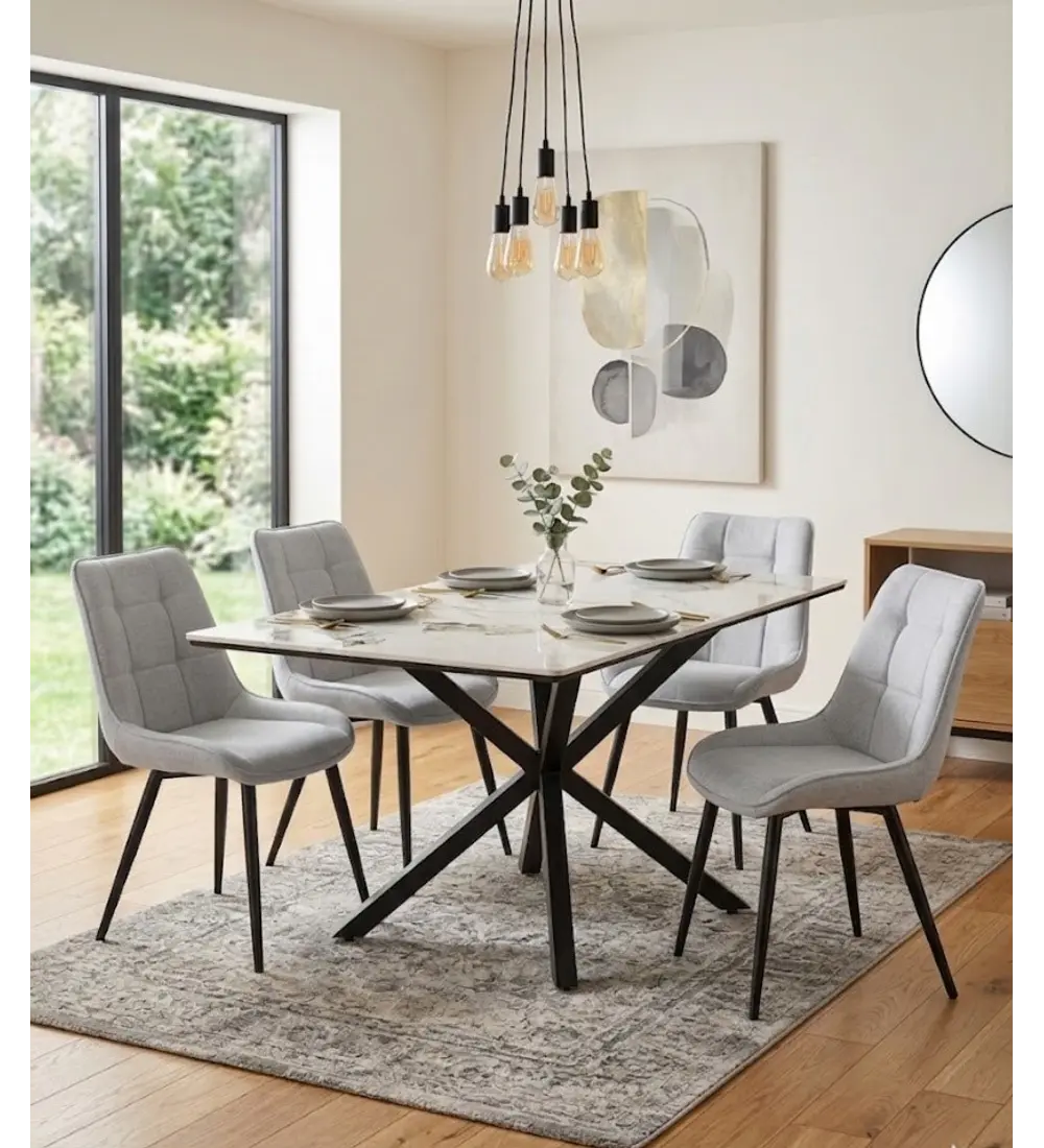 Comedor Madrid Stone Black 140x80cm + 4 Sillas Arpi Smoke Black