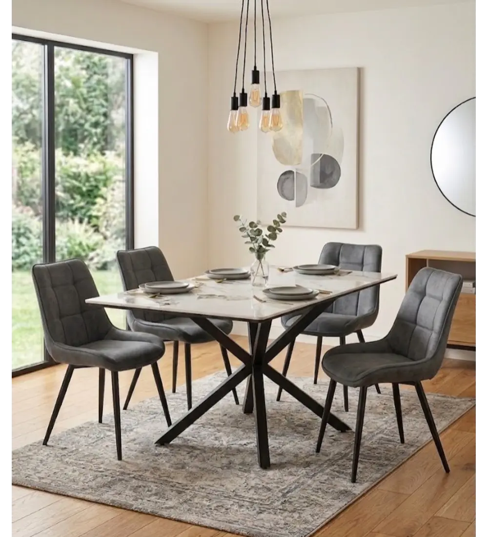 Comedor Madrid Stone Black 140x80cm + 4 Sillas Arpi Smoke Black