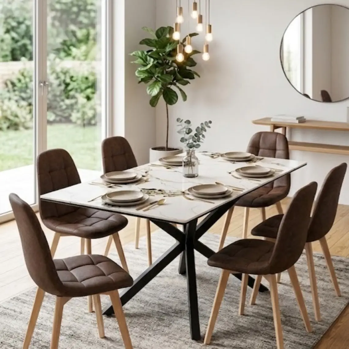 Comedor Madrid Stone 140x80cms + 6 Sillas Capitonne Lino 1