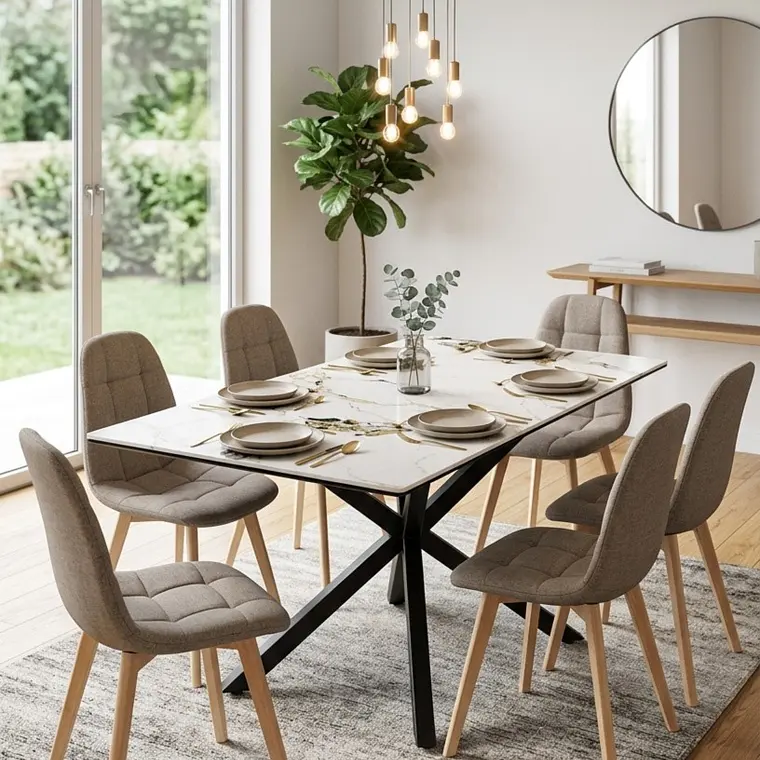 Comedor Madrid Stone 140x80cms + 6 Sillas Capitonne Lino 3