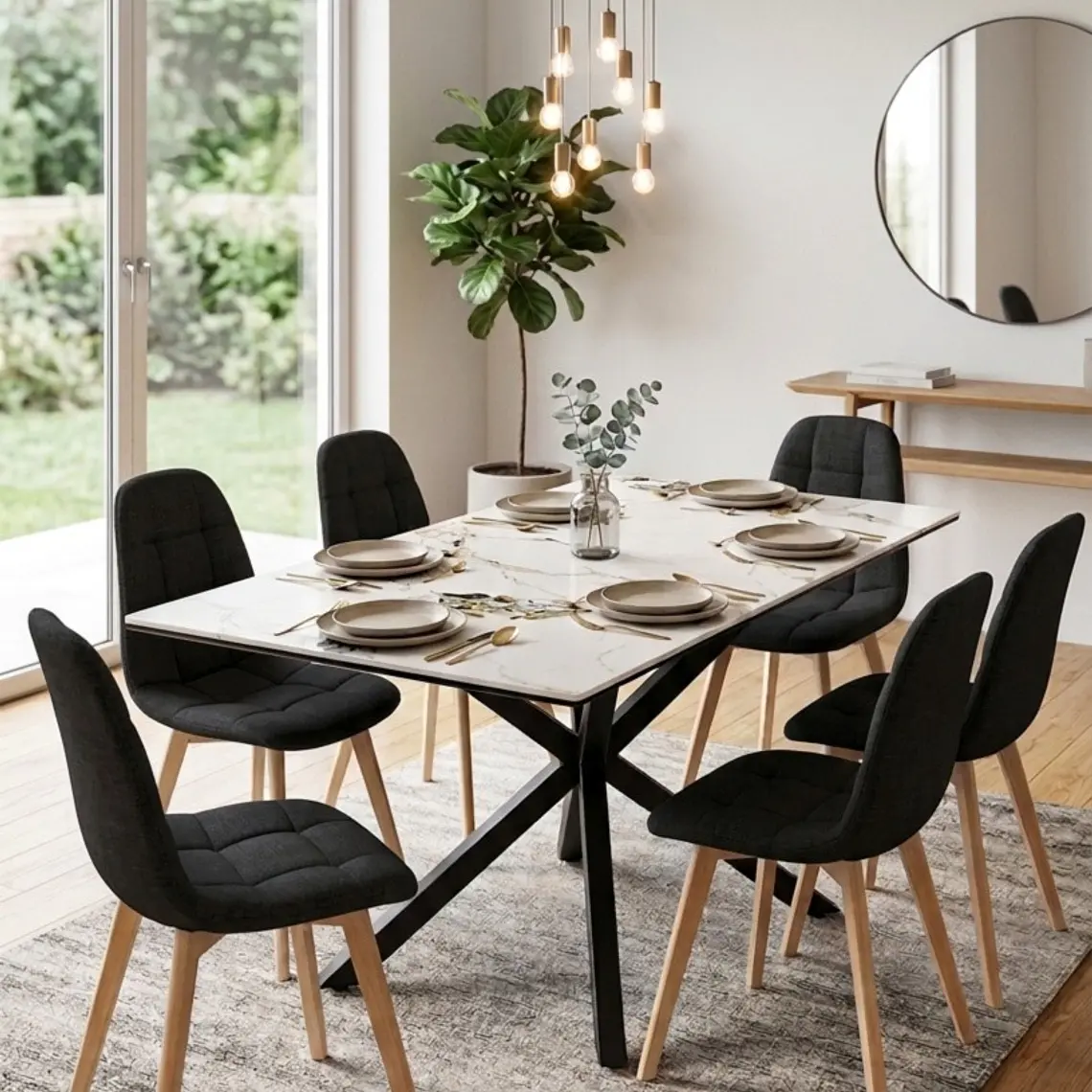 Comedor Madrid Stone 140x80cms + 6 Sillas Capitonne Lino 7