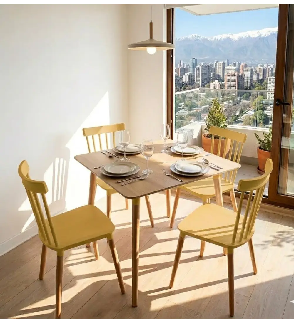 Comedor Mesa Cuadrada Melamina 80cms x 80cms + 4 Sillas Windsor