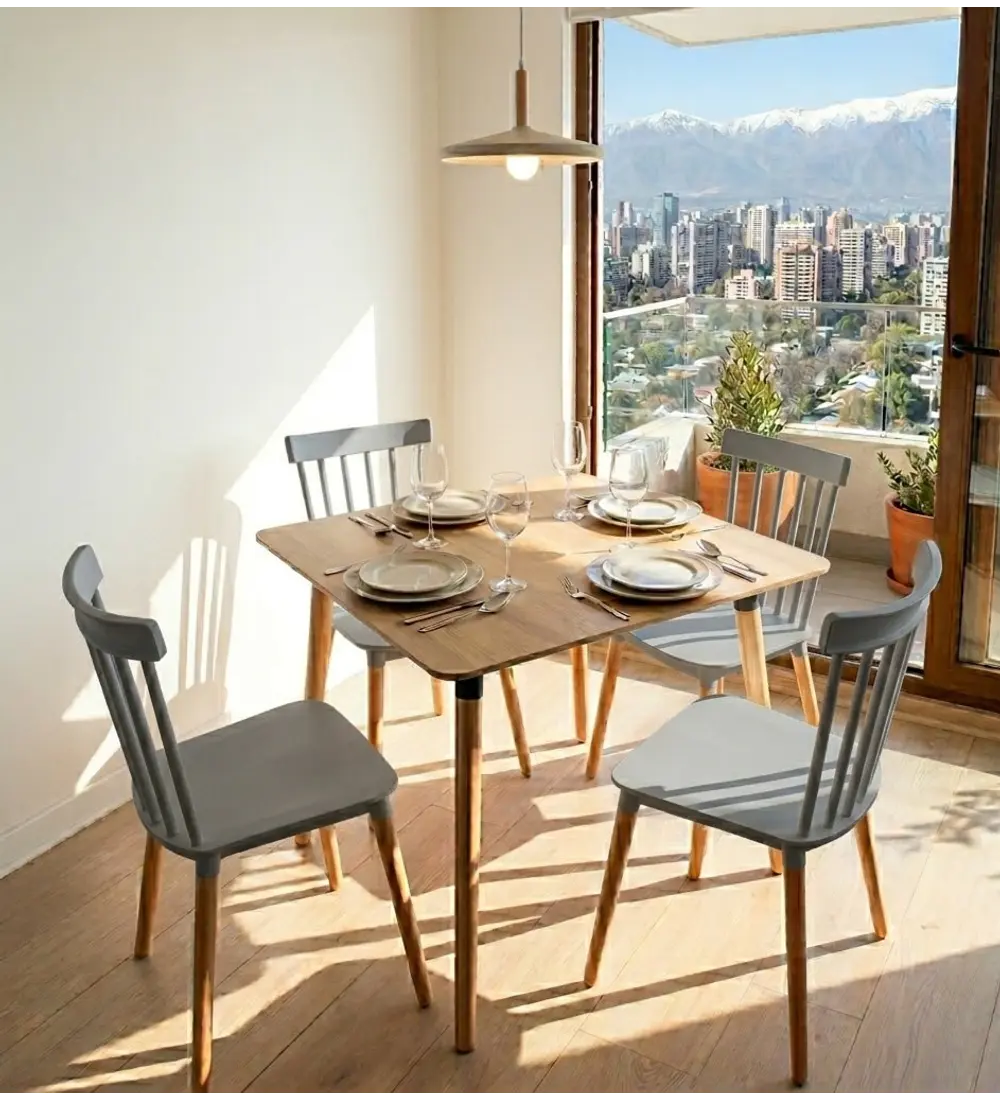 Comedor Mesa Cuadrada Melamina 80cms x 80cms + 4 Sillas Windsor