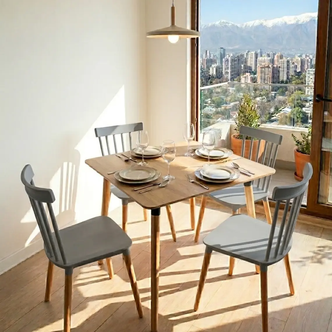 Comedor Mesa Cuadrada Melamina 80cms x 80cms + 4 Sillas Windsor 12