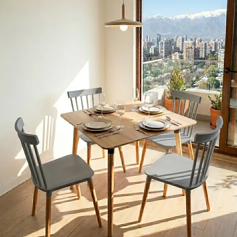 Comedor Mesa Cuadrada Melamina 80cms x 80cms + 4 Sillas Windsor 12