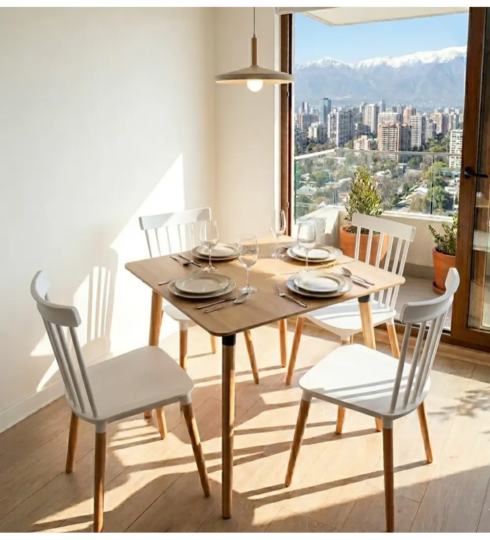Comedor Mesa Cuadrada Melamina 80cms x 80cms + 4 Sillas Windsor