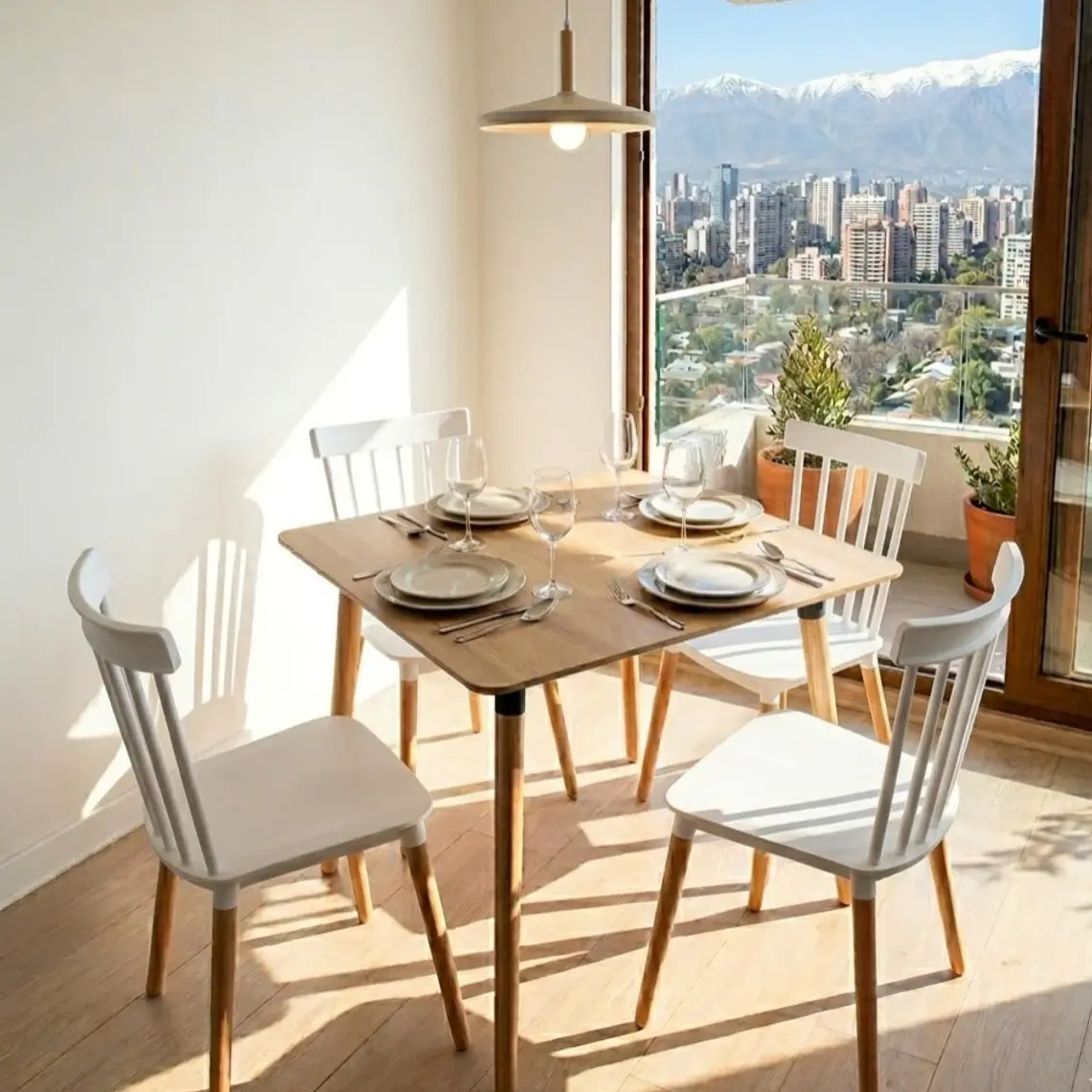 Comedor Mesa Cuadrada Melamina 80cms x 80cms + 4 Sillas Windsor 13