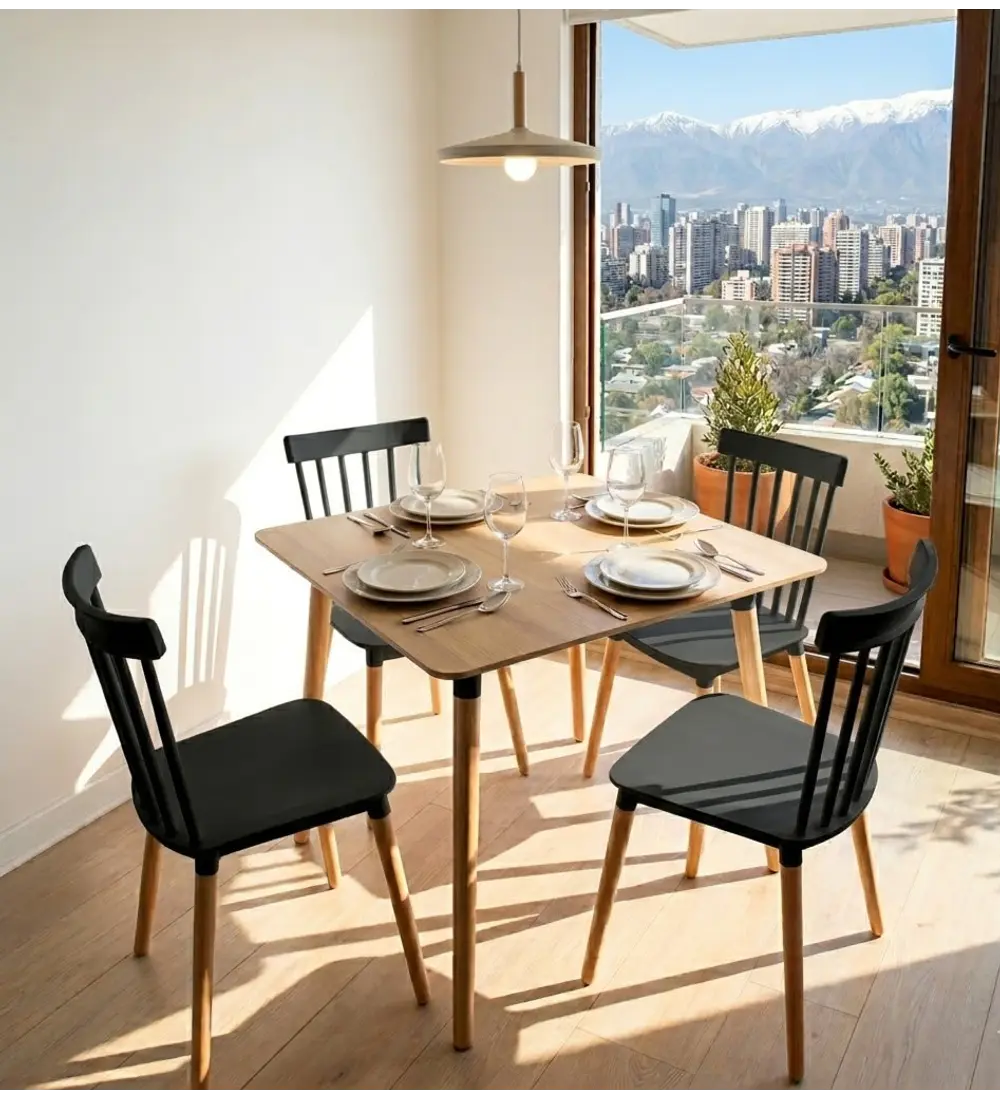 Comedor Mesa Cuadrada Melamina 80cms x 80cms + 4 Sillas Windsor
