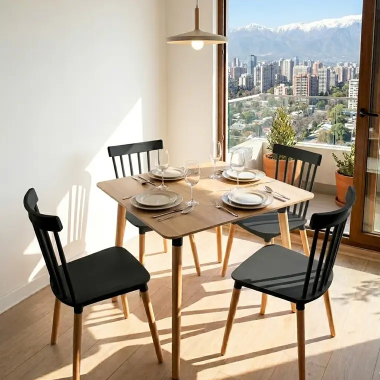 Comedor Mesa Cuadrada Melamina 80cms x 80cms + 4 Sillas Windsor 14
