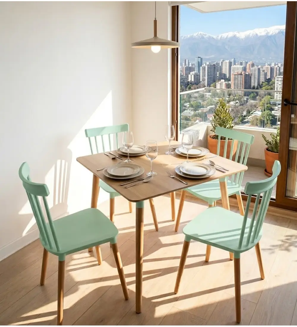Comedor Mesa Cuadrada Melamina 80cms x 80cms + 4 Sillas Windsor