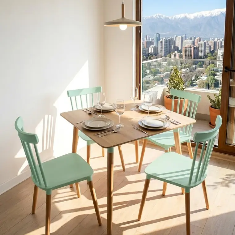 Comedor Mesa Cuadrada Melamina 80cms x 80cms + 4 Sillas Windsor 15