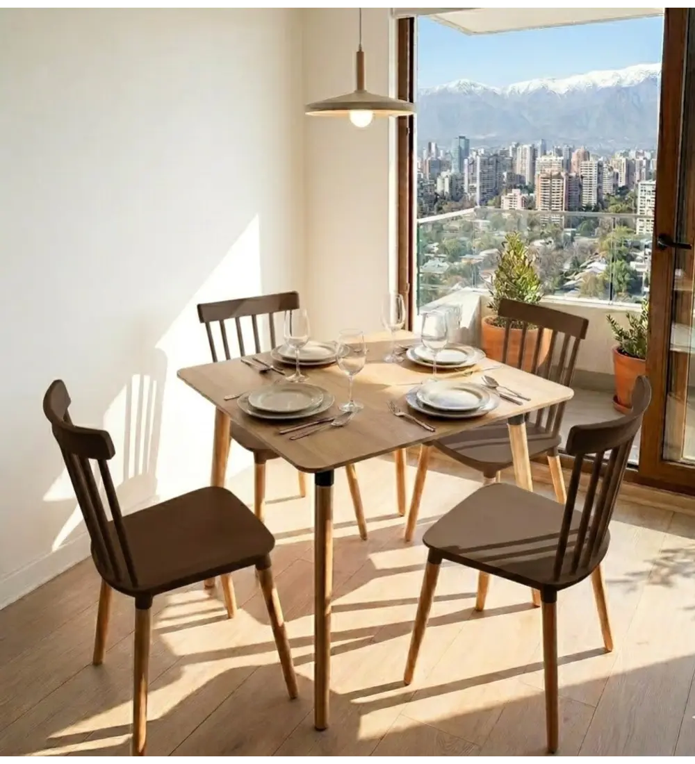 Comedor Mesa Cuadrada Melamina 80cms x 80cms + 4 Sillas Windsor