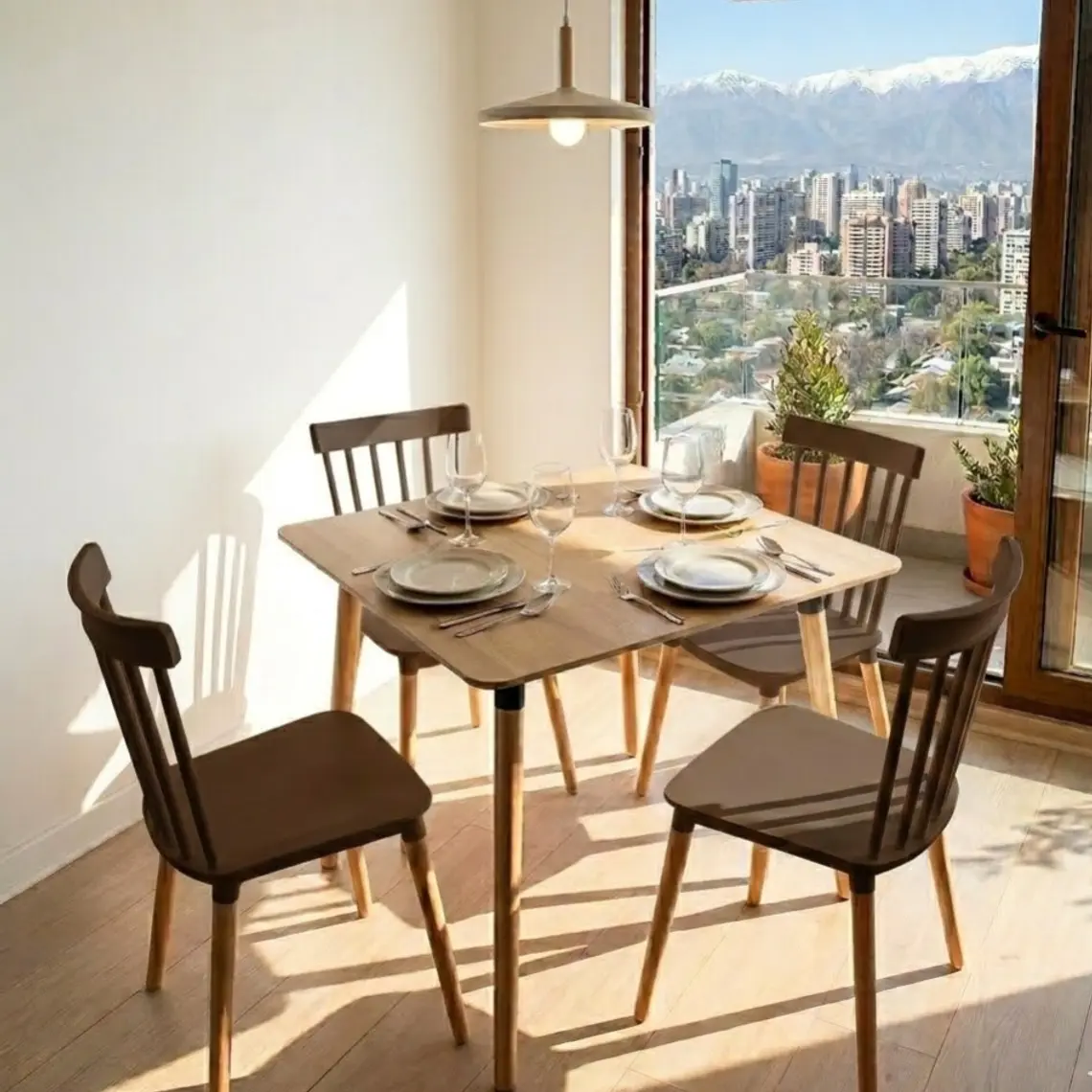 Comedor Mesa Cuadrada Melamina 80cms x 80cms + 4 Sillas Windsor 16