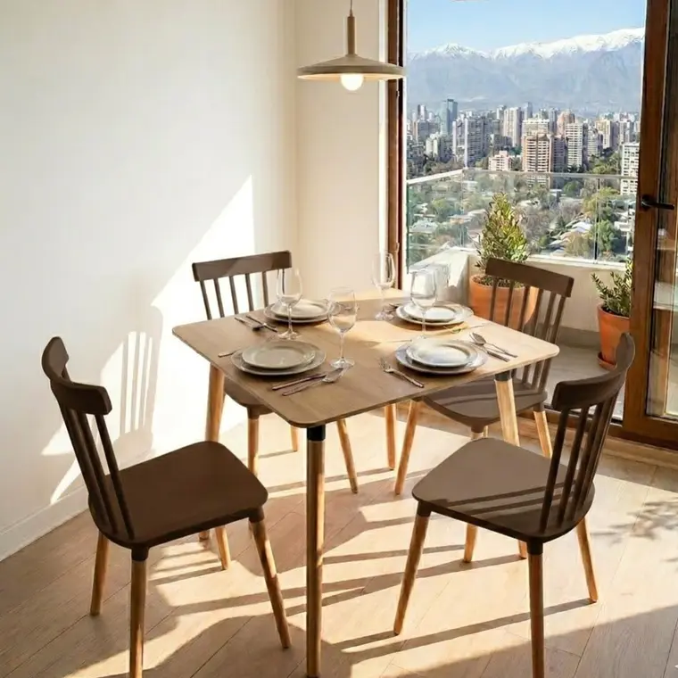Comedor Mesa Cuadrada Melamina 80cms x 80cms + 4 Sillas Windsor 16