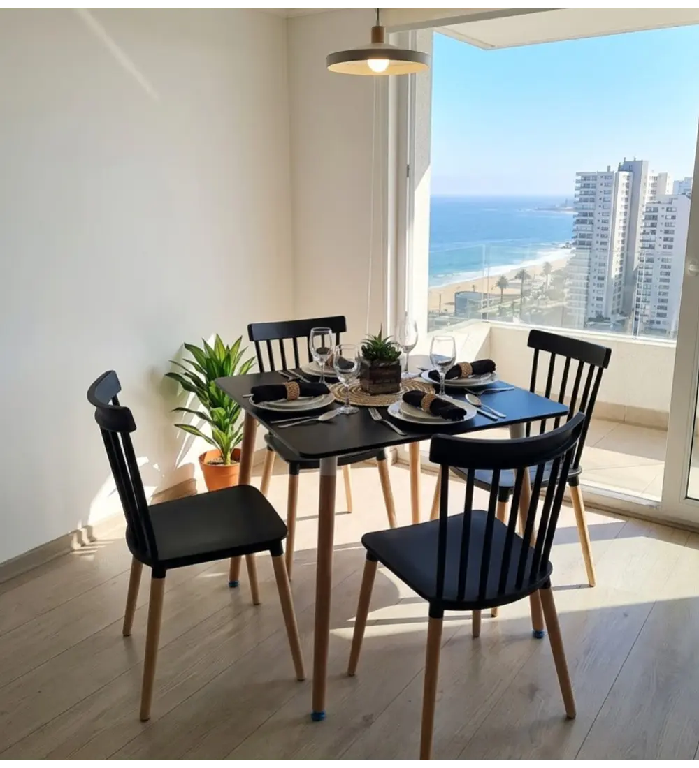Comedor Mesa Cuadrada Melamina 80cms x 80cms + 4 Sillas Windsor