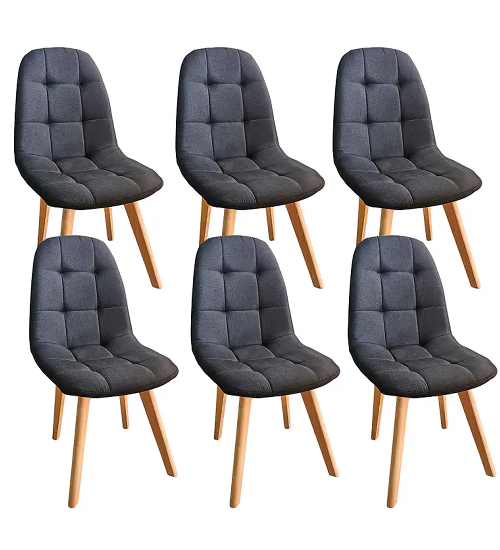 Comedor Madrid Stone Black 160x90cms + 6 Sillas Capitonne Lino