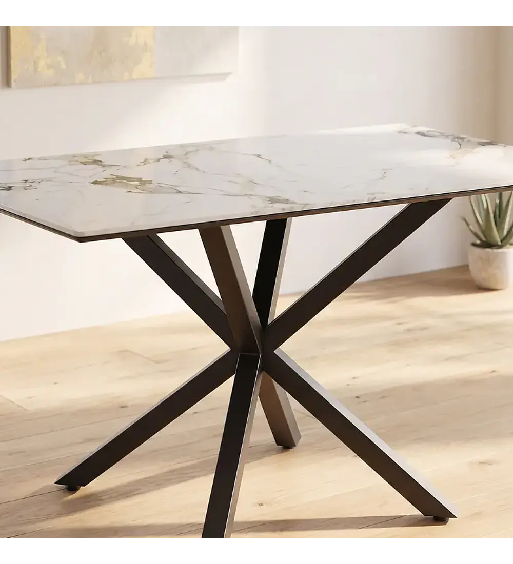 Comedor Madrid Stone Black 160x90cms + 6 Sillas Capitonne Lino