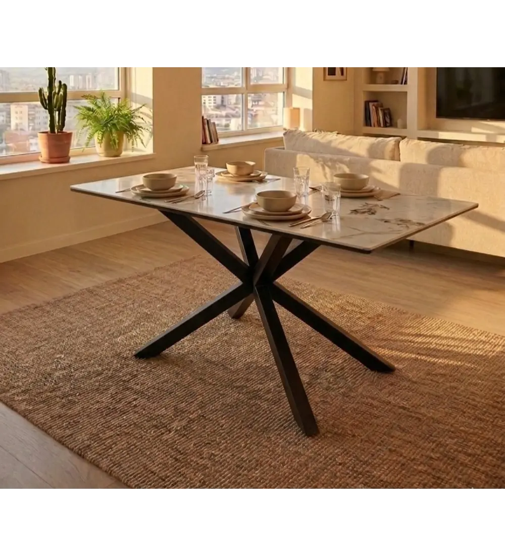 Comedor Madrid Stone Black 160x90cms + 6 Sillas Capitonne Lino
