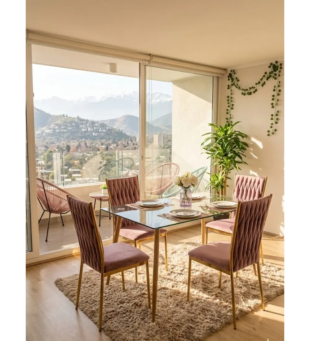 Comedor Rubi  120x80cm + 4 Sillas King Velvet Gold
