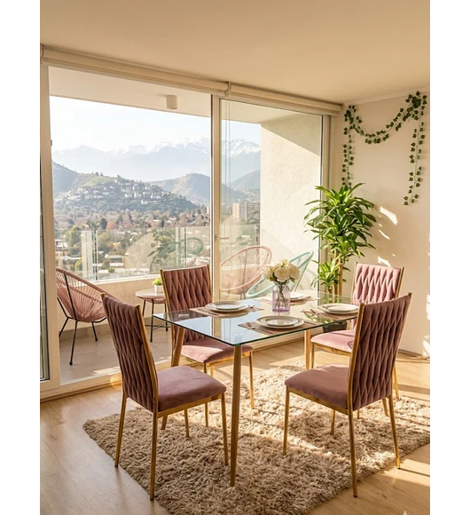 Comedor Rubi  120x80cm + 4 Sillas King Velvet Gold