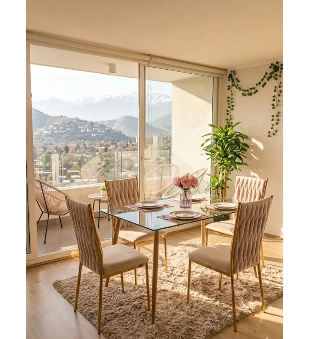Comedor Rubi  120x80cm + 4 Sillas King Velvet Gold