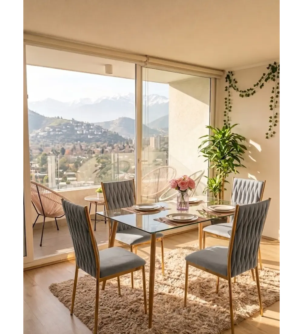Comedor Rubi  120x80cm + 4 Sillas King Velvet Gold