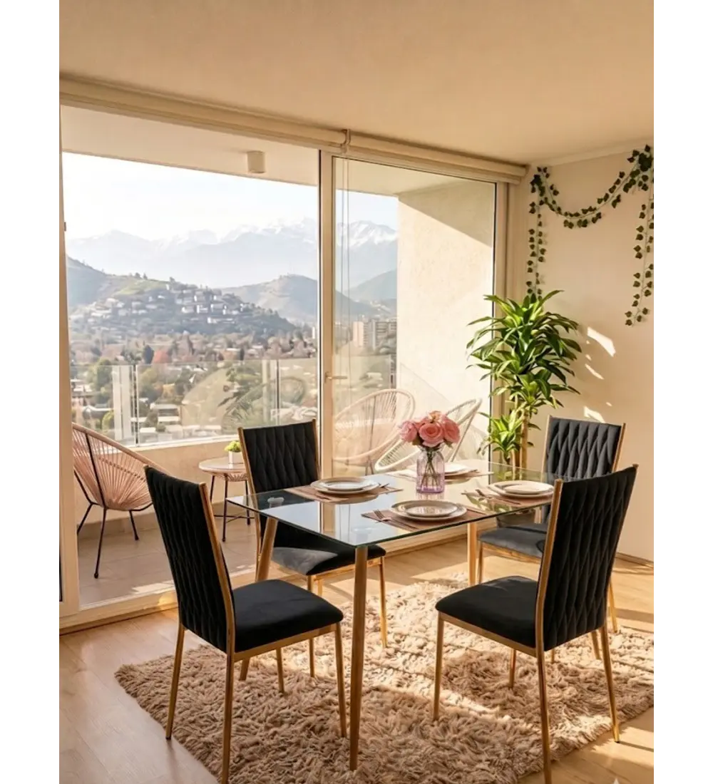 Comedor Rubi  120x80cm + 4 Sillas King Velvet Gold