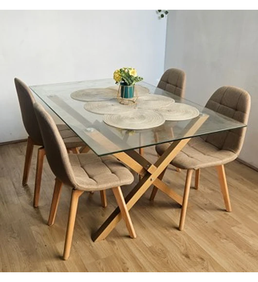 Comedor Medlock 140 x 90cm + 4 Sillas Capitonne Lino