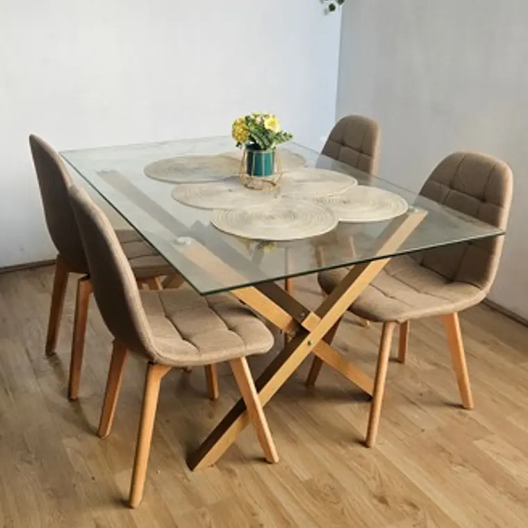 Comedor Medlock 140 x 90cm + 4 Sillas Capitonne Lino 1