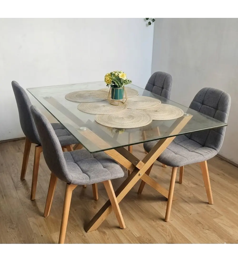 Comedor Medlock 140 x 90cm + 4 Sillas Capitonne Lino