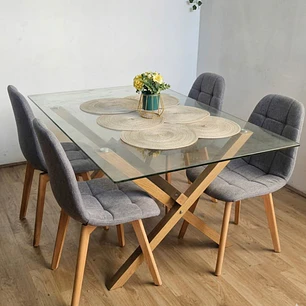 Comedor Medlock 140 x 90cm + 4 Sillas Capitonne Lino