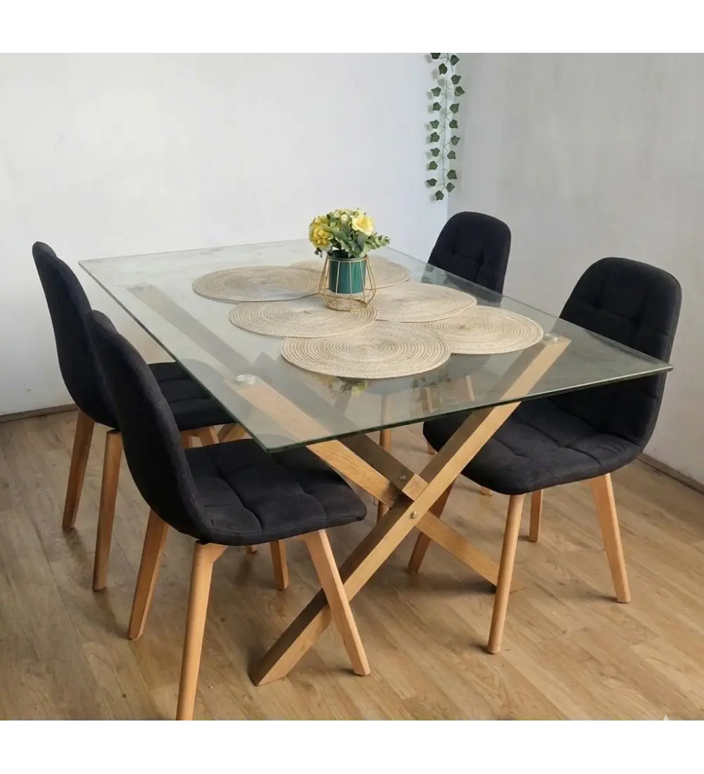 Comedor Medlock 140 x 90cm + 4 Sillas Capitonne Lino