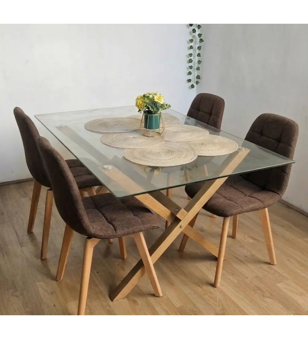 Comedor Medlock 140 x 90cm + 4 Sillas Capitonne Lino