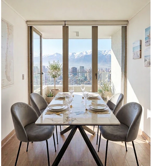 Comedor Madrid Stone 140x80cm + 4 Sillas Bread Velvet Black