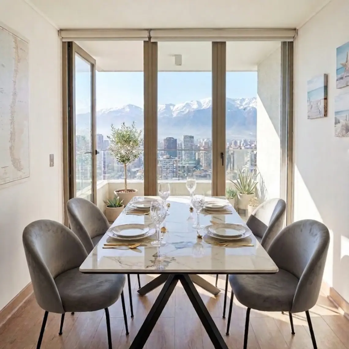 Comedor Madrid Stone 140x80cm + 4 Sillas Bread Velvet Black 1