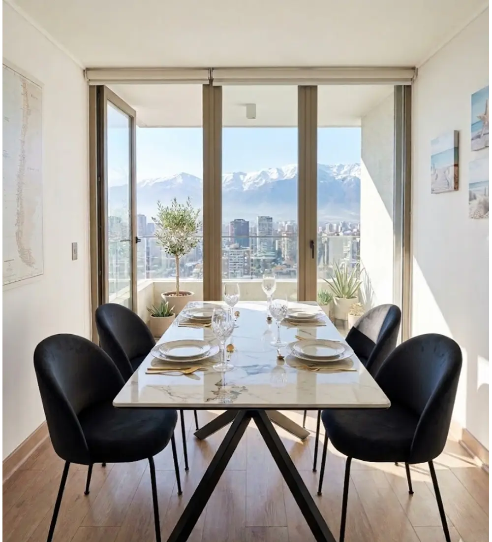 Comedor Madrid Stone Black 140x80cm + 4 Sillas Bread Velvet Black