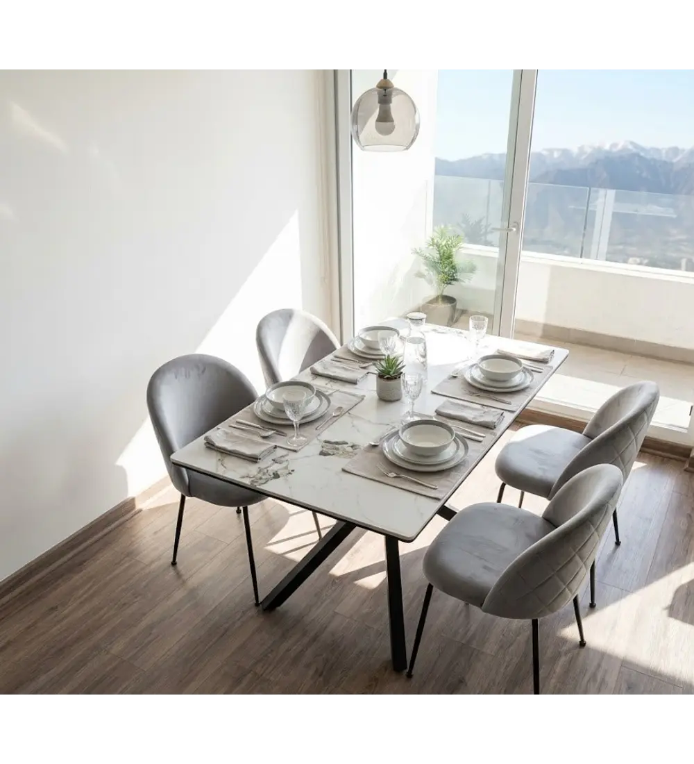 Comedor Madrid Stone Black 140x80cm + 4 Sillas Bread Velvet Black