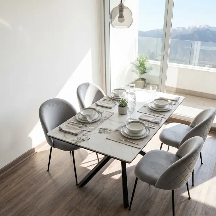 Comedor Madrid Stone 140x80cm + 4 Sillas Bread Velvet Black 4