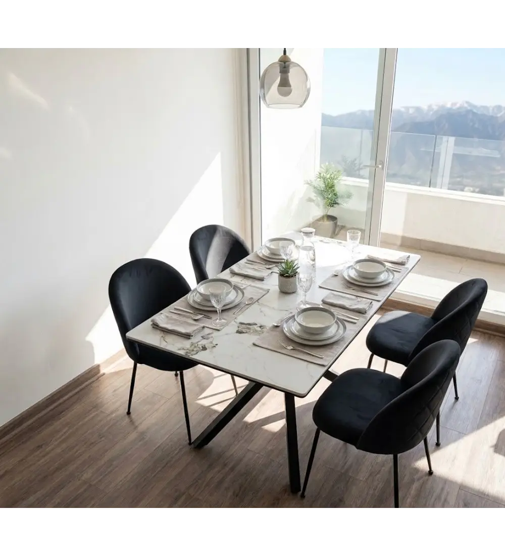 Comedor Madrid Stone Black 140x80cm + 4 Sillas Bread Velvet Black