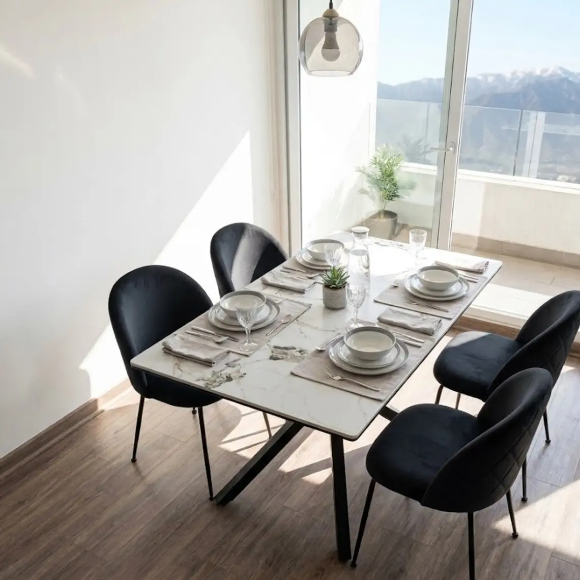 Comedor Madrid Stone 140x80cm + 4 Sillas Bread Velvet Black 5